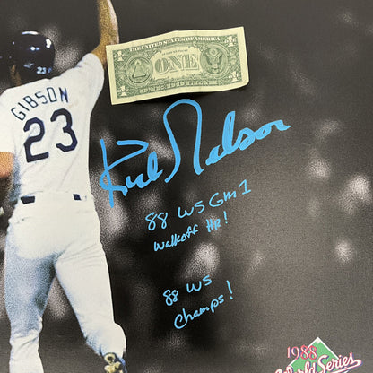 KIRK GIBSON DODGERS SIGNED 20X30 STRETCHED SCULLY CANVAS 4 INSCRIPT BAS W140631