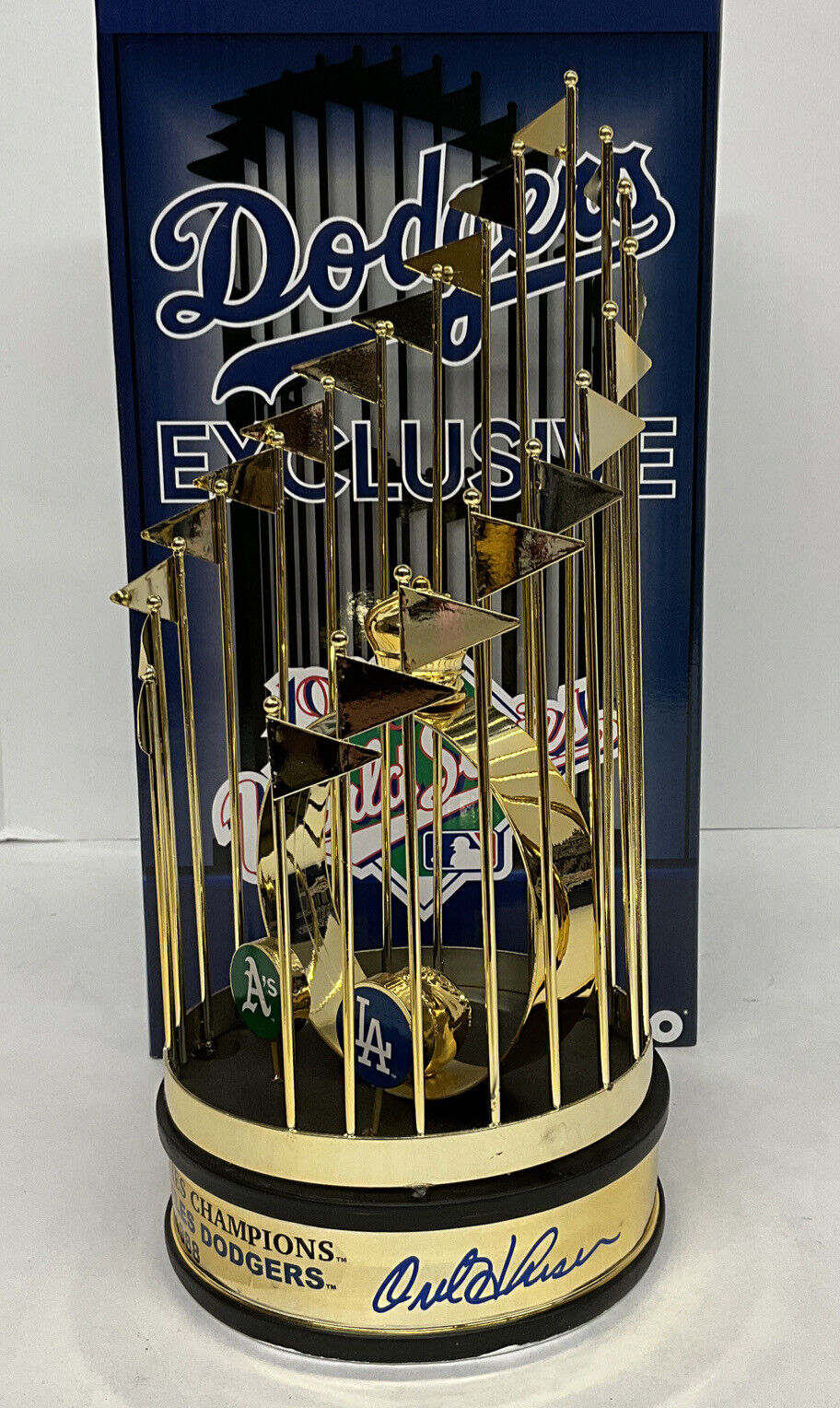 OREL HERSHISER 88 WS MVP SIGNED DODGERS 12" 1988 WORLD SERIES TROPHY PSA 9A20766