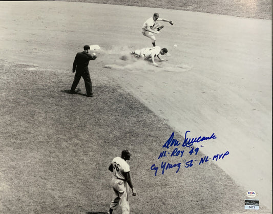  DODGERS DON NEWCOMBE SIGNED 16X20 PHOTO "NL ROY 49, CY YOUNG-56- NL MVP"  PSA