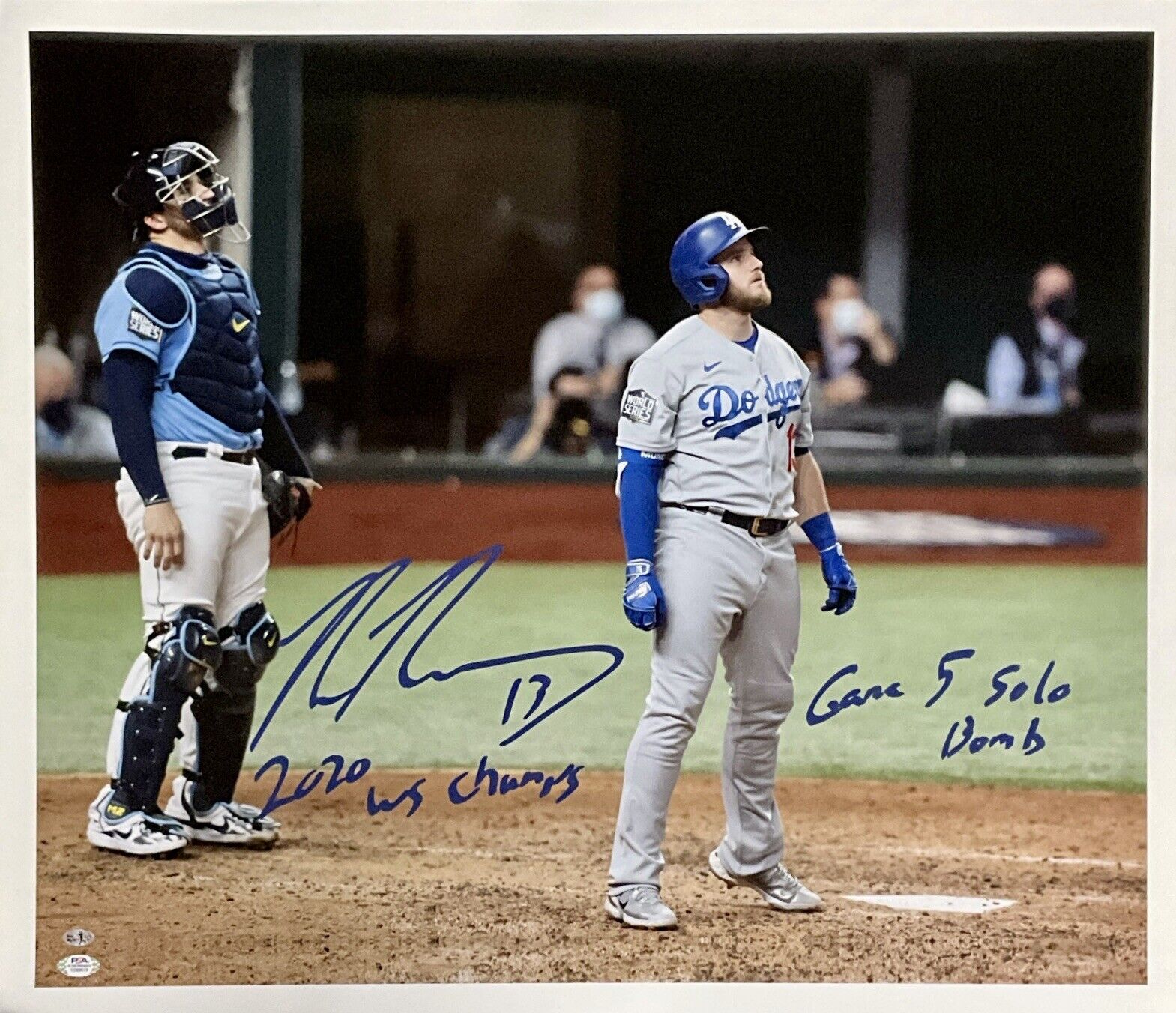 MAX MUNCY SIGNED 22X26 CANVAS "2020 WS CHAMPS, GAME 5 SOLO BOMB" INS PSA 1C89619