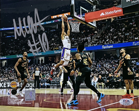 MAX CHRISTIE LOS ANGELES LAKERS SIGNED 8X10 DUNK VS CAVALIERS PHOTO SILVER PSA