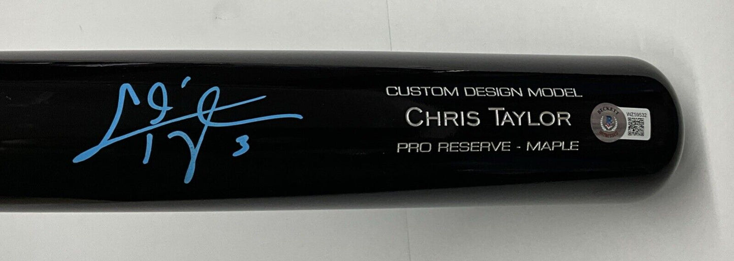 CHRIS TAYLOR DODGERS SIGNED VICTUS GAME MODEL CUSTOM BLACK BAT BAS ITP WZ59532