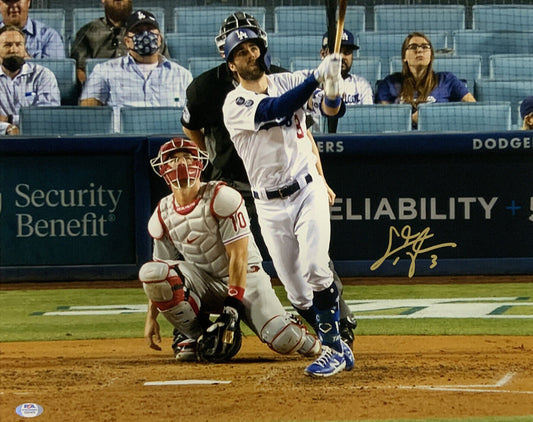 CHRIS TAYLOR DODGERS 2020 WORLD SERIES CHAMP SIGNED 16X20 HITTING PHOTO PSA ITP