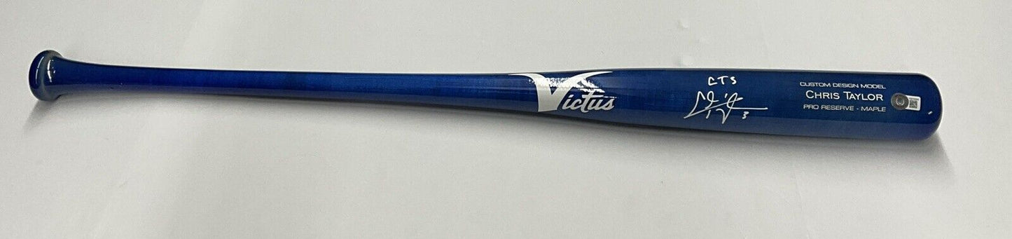 CHRIS TAYLOR DODGERS SIGNED VICTUS MODEL BLUE BAT "CT3" INSCRIPTION BAS WZ59565