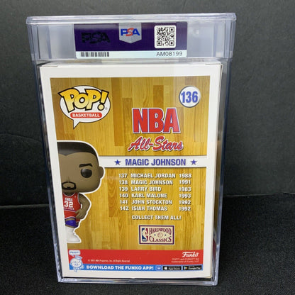 MAGIC JOHNSON SIGNED ALL STAR #136 FUNKO POP PSA AM08199 SLABBED GEM MT 10 AUTO