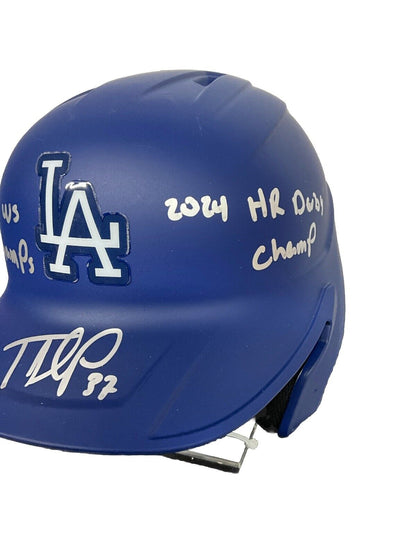 TEOSCAR HERNANDEZ SIGNED DODGERS HELMET "2024 WS CHAMPS. HR DERBY CHAMP" PSA 109