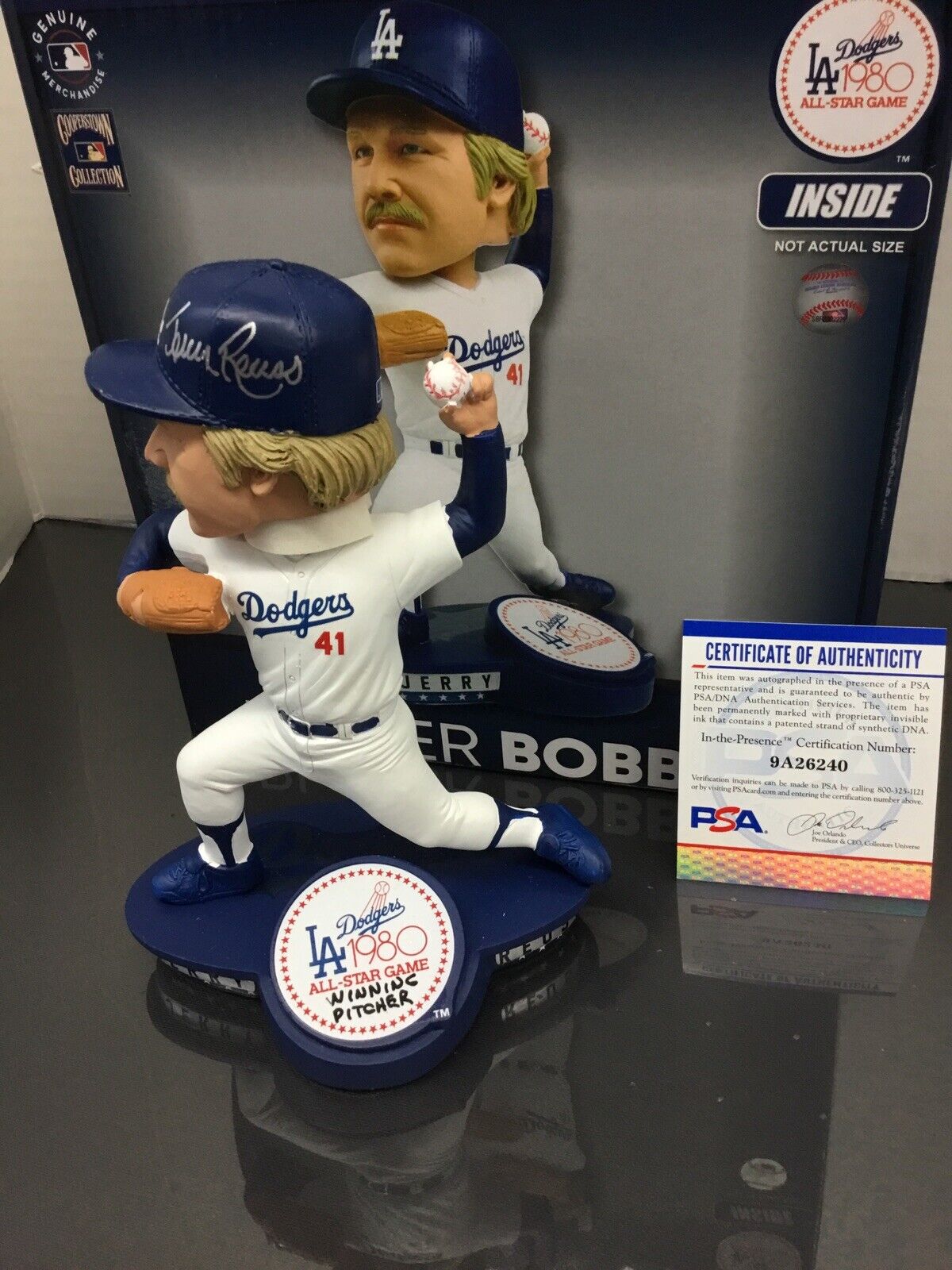 JERRY REUSS DODGERS SIGNED 1980 ALLSTAR GAME FOCO BOBBLEHEAD WINNING PITCHER PSA