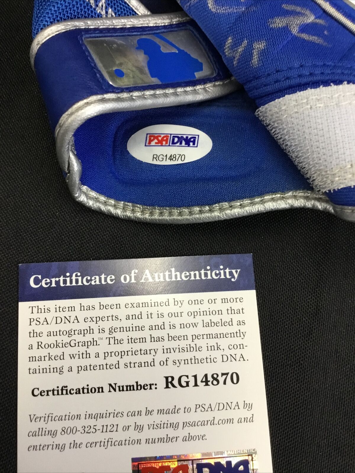 EDWIN RIOS DODGERS SIGNED & INSCRIBED GAME USED BATTING GLOVES PSA RG14866 / 70