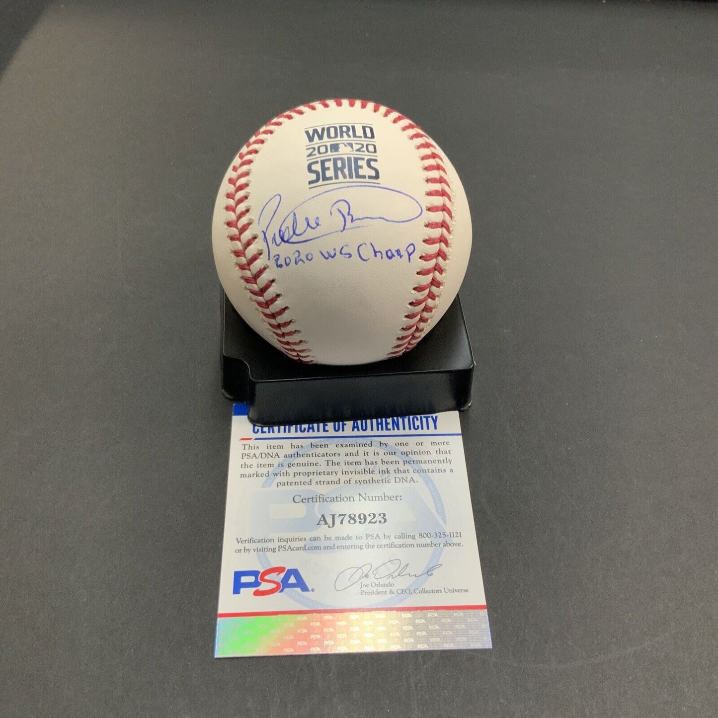 PEDRO BAEZ DODGERS SIGNED 2020 WORLD SERIES BASEBALL "2020 WS CHAMP" PSA