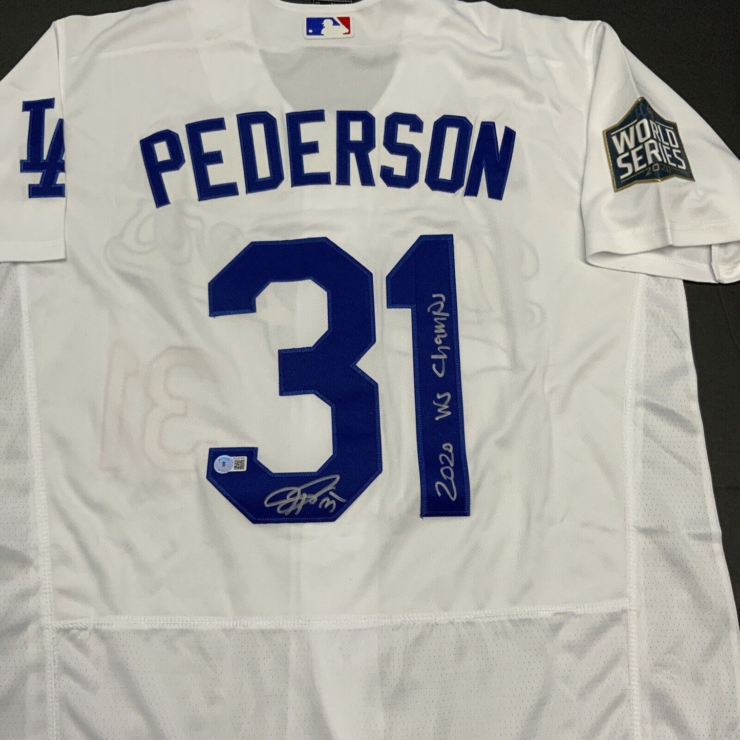 JOC PEDERSON SIGNED DODGERS 2020 WS JERSEY "2020 WS CHAMPS" BECKETT  WL97127