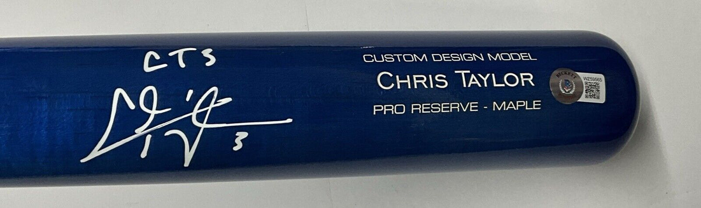 CHRIS TAYLOR DODGERS SIGNED VICTUS MODEL BLUE BAT "CT3" INSCRIPTION BAS WZ59565