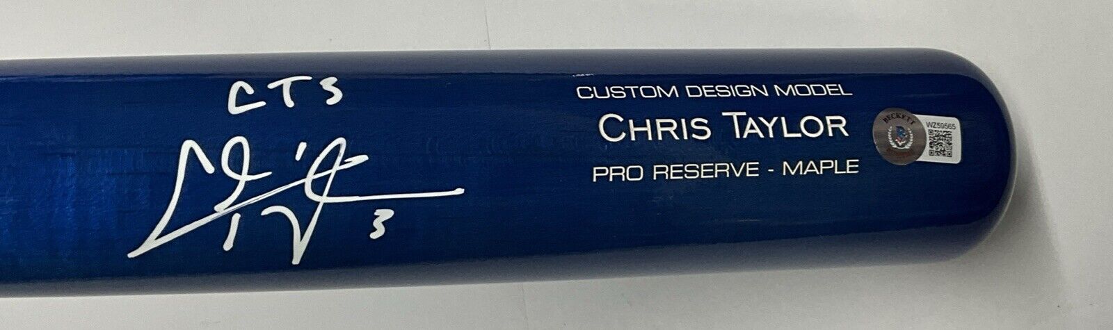 CHRIS TAYLOR DODGERS SIGNED VICTUS MODEL BLUE BAT "CT3" INSCRIPTION BAS WZ59565