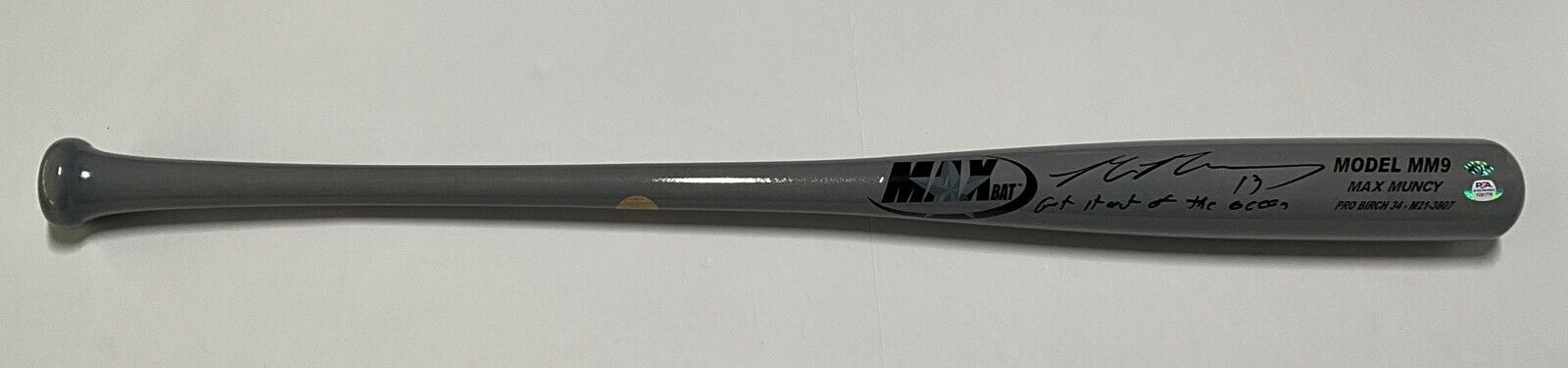 MAX MUNCY DODGERS SIGNED MAXBAT MODEL BAT "GET IT OUT OF THE OCEAN" PSA 1C01779