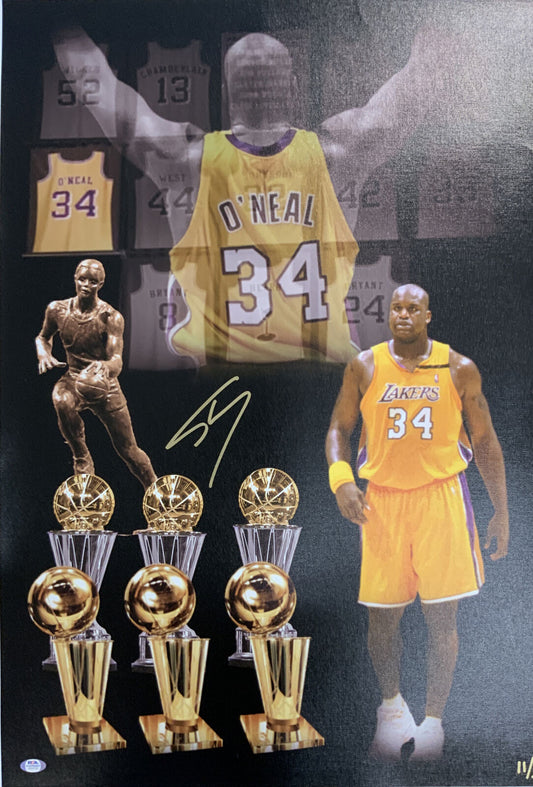 11/34 SHAQUILLE O'NEAL LAKERS MVP SIGNED 20X30 LE CANVAS EDIT PRINT PSA WITNESS