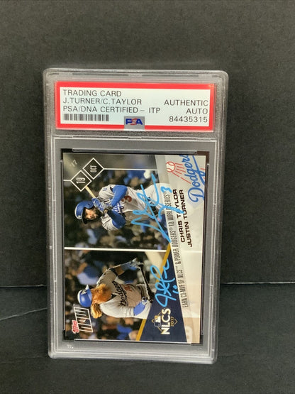 JUSTIN TURNER & CHRIS TAYLOR SIGNED 2017 NLCS CO-MVP TOPPS NOW CARD PSA 84435315