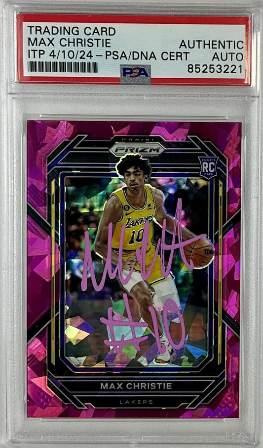 MAX CHRISTIE SIGNED LAKERS CRACKED ICE PINK PANINI PRIZM 270 RC PSA ITP 85253221