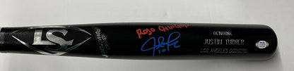 JUSTIN TURNER DODGERS SIGNED LOUISVILLE SLUGGER BAT "ROJO CHINGON" PSA 9A87960