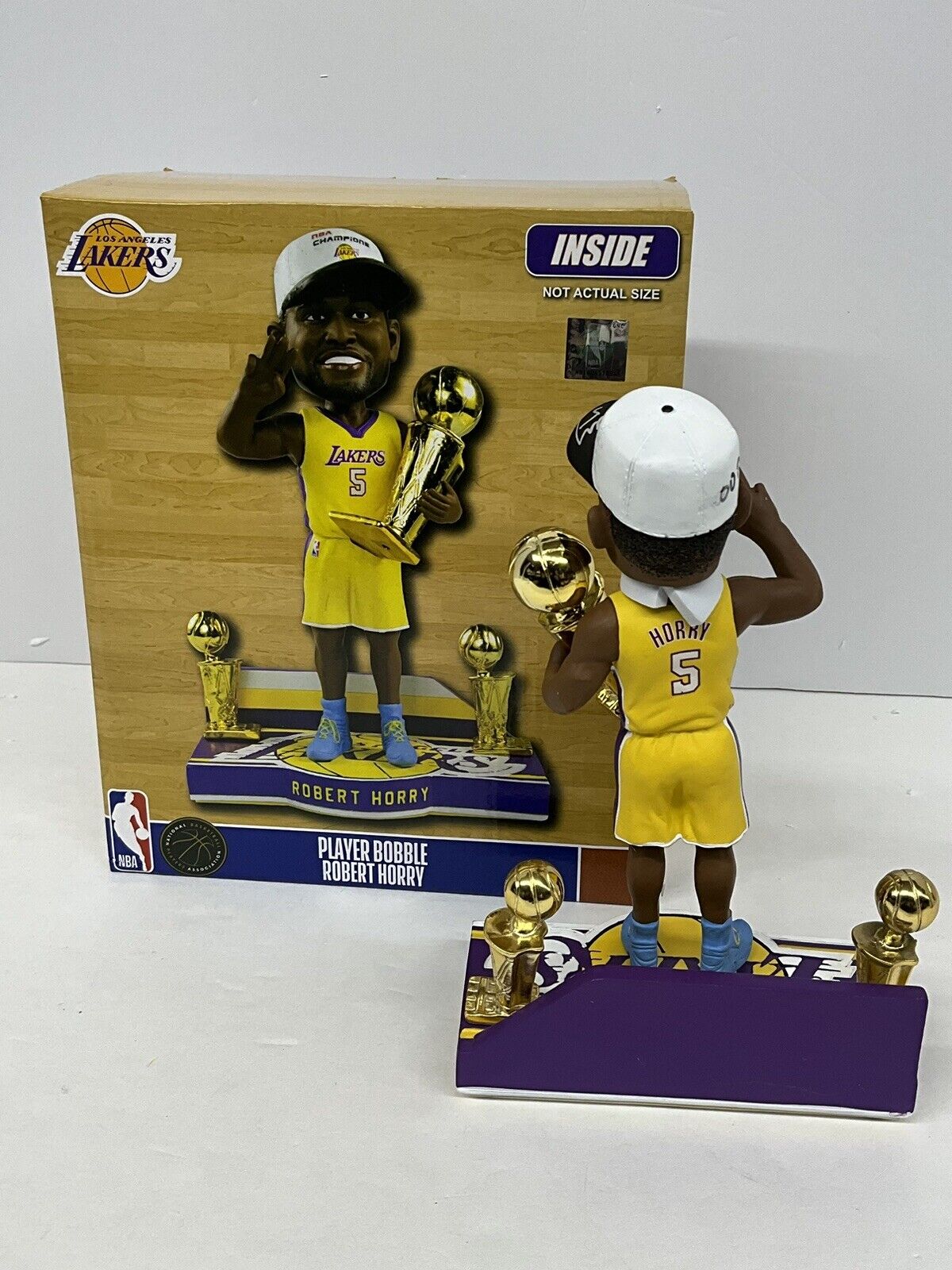 ROBERT HORRY SIGNED LAKERS FOCO /216 BOBBLEHEAD 00,01,02 CHAMPS" INS BAS W128247