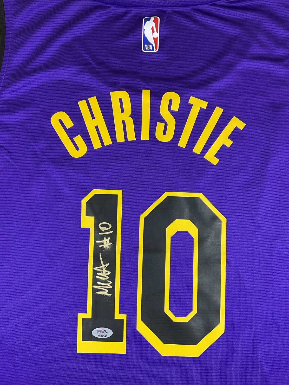 MAX CHRISTIE SIGNED LOS ANGELES LAKERS FANATICS PURPLE JERSEY PSA ITP 2C87948