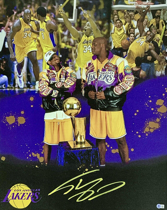 SHAQUILLE O'NEAL LAKERS HALL OF FAME SIGNED 24X30 STRETCHED CANVAS BAS 1W489179