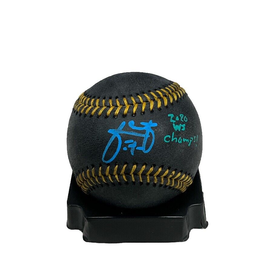 JULIO URIAS DODGERS SIGNED BLACK MLB BASEBALL "2020 WS CHAMPS" INSCRIPTION BAS