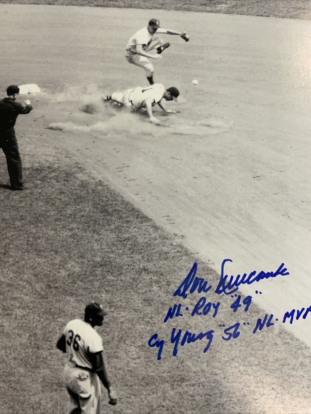  DODGERS DON NEWCOMBE SIGNED 16X20 PHOTO "NL ROY 49, CY YOUNG-56- NL MVP"  PSA