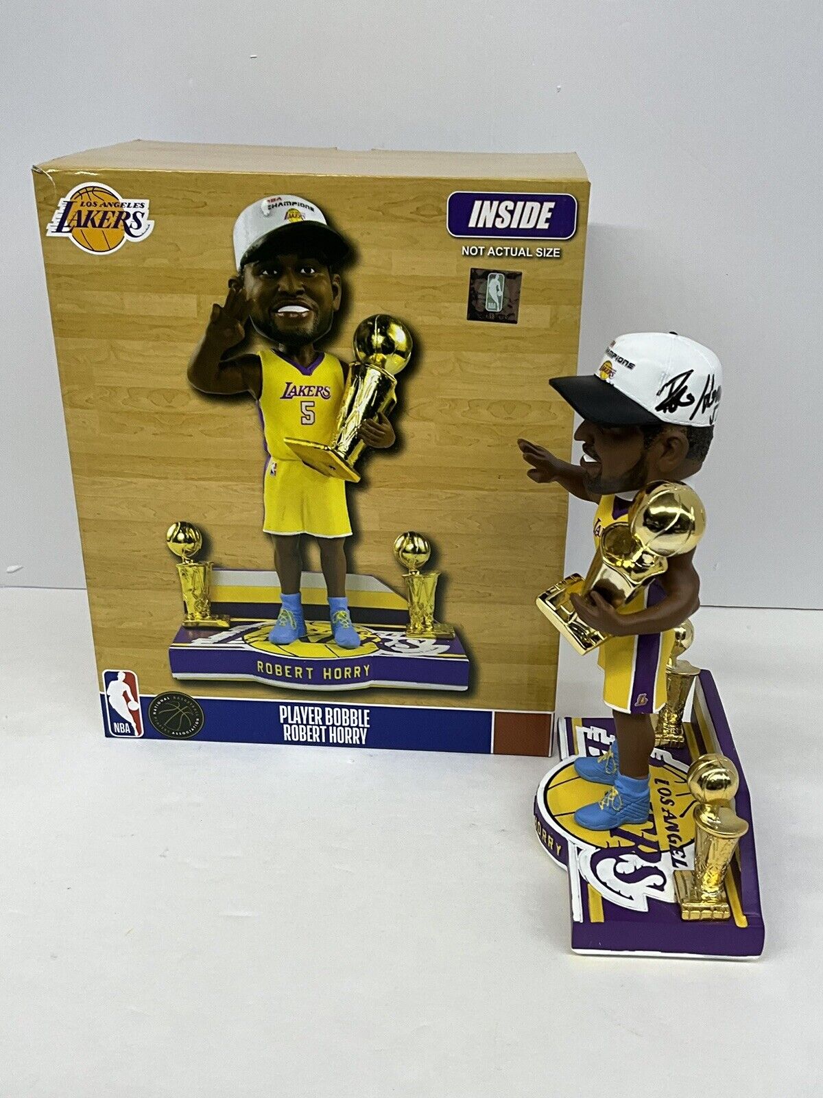 ROBERT HORRY SIGNED LAKERS 3X CHAMPION LIMITED #/216 FOCO BOBBLEHEAD BAS W128256