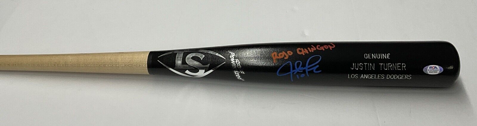 JUSTIN TURNER DODGERS SIGNED LOUISVILLE SLUGGER BAT "ROJO CHINGON" PSA 9A87960