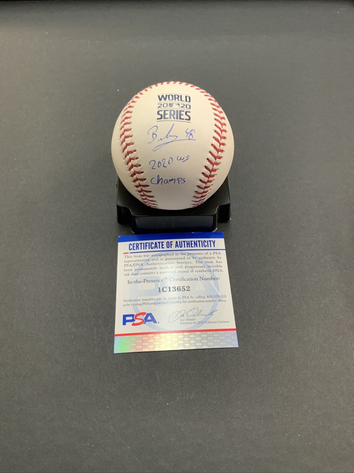 BRUSDAR GRATEROL DODGERS SIGNED 2020 WORLD SERIES BASEBALL "2020 WS CHAMPS" PSA