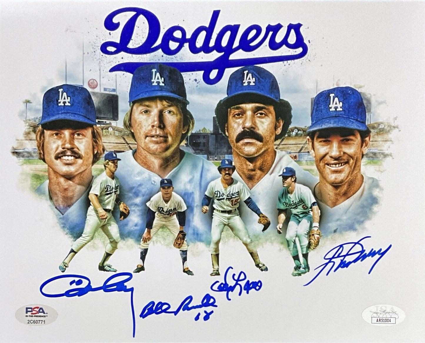 DODGERS 1981 RECORD INFIELD SIGNED 8X10 PHOTO RUSSELL GARVEY CEY LOPES JSA