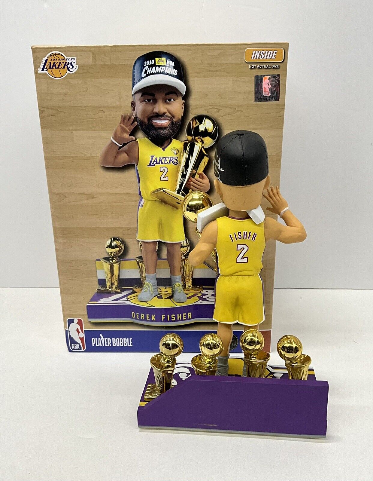 DEREK FISHER SIGNED LAKERS 5X CHAMPION LIMITED #/360 FOCO BOBBLEHEAD BAS W128225