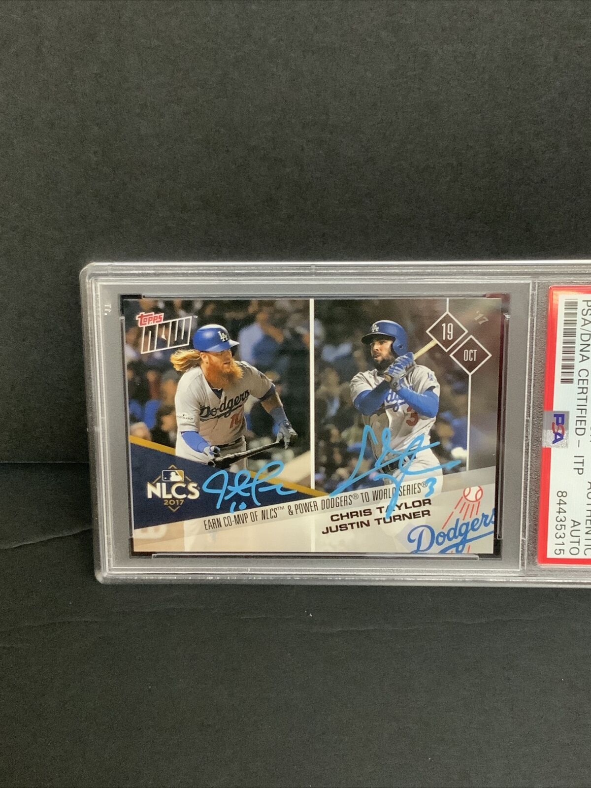 JUSTIN TURNER & CHRIS TAYLOR SIGNED 2017 NLCS CO-MVP TOPPS NOW CARD PSA 84435315