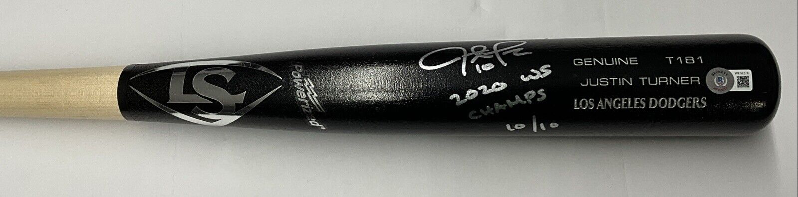 10/10 S JUSTIN TURNER DODGERS SIGNED LOUISVILLE SLUGGER BAT "2020 WS CHAMPS" BAS