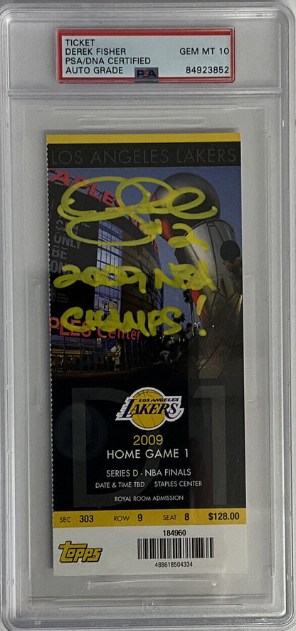 DEREK FISHER SIGNED 2009 NBA FINALS TICKET STUB PSA 84923852 AUTO GRADE GM MT 10