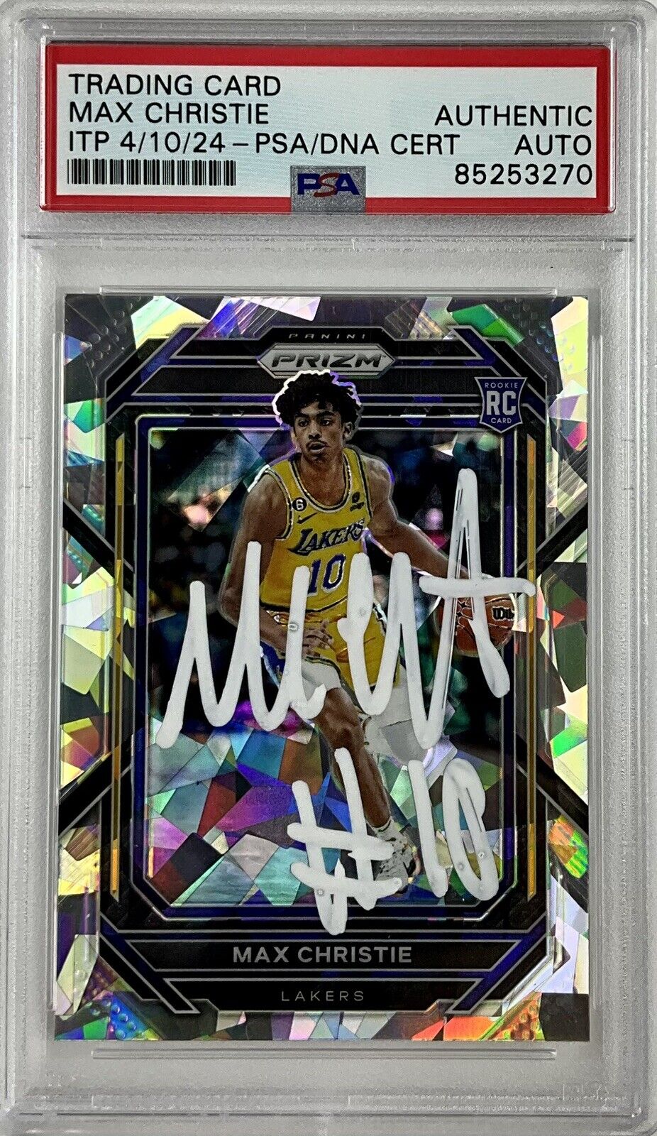 MAX CHRISTIE SIGNED LAKERS CRACKED ICE PANINI PRIZM 270 RC PSA ITP 85253270