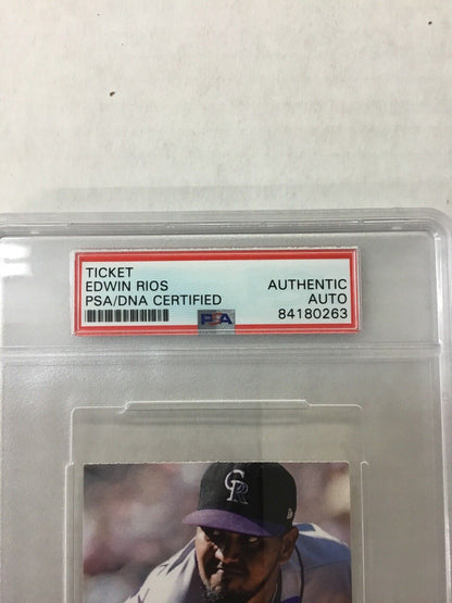 DODGERS EDWIN RIOS SIGNED MLB DEBUT 06-27-19 TICKET STUB PSA/DNA SLABBED 4180263