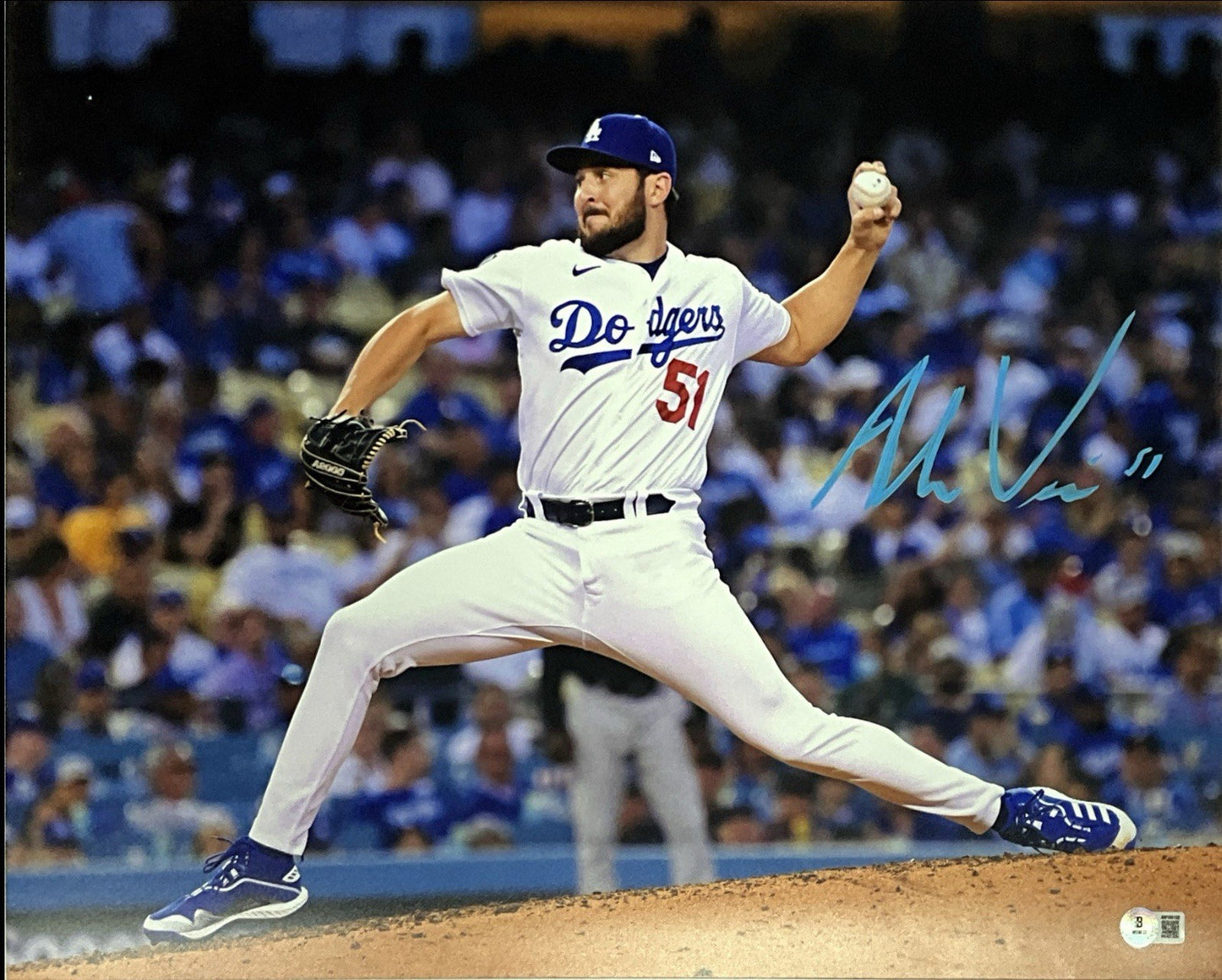 ALEX VESIA DODGERS 2024 WS CHAMPION SIGNED 16X20 PITCHING PHOTO BAS