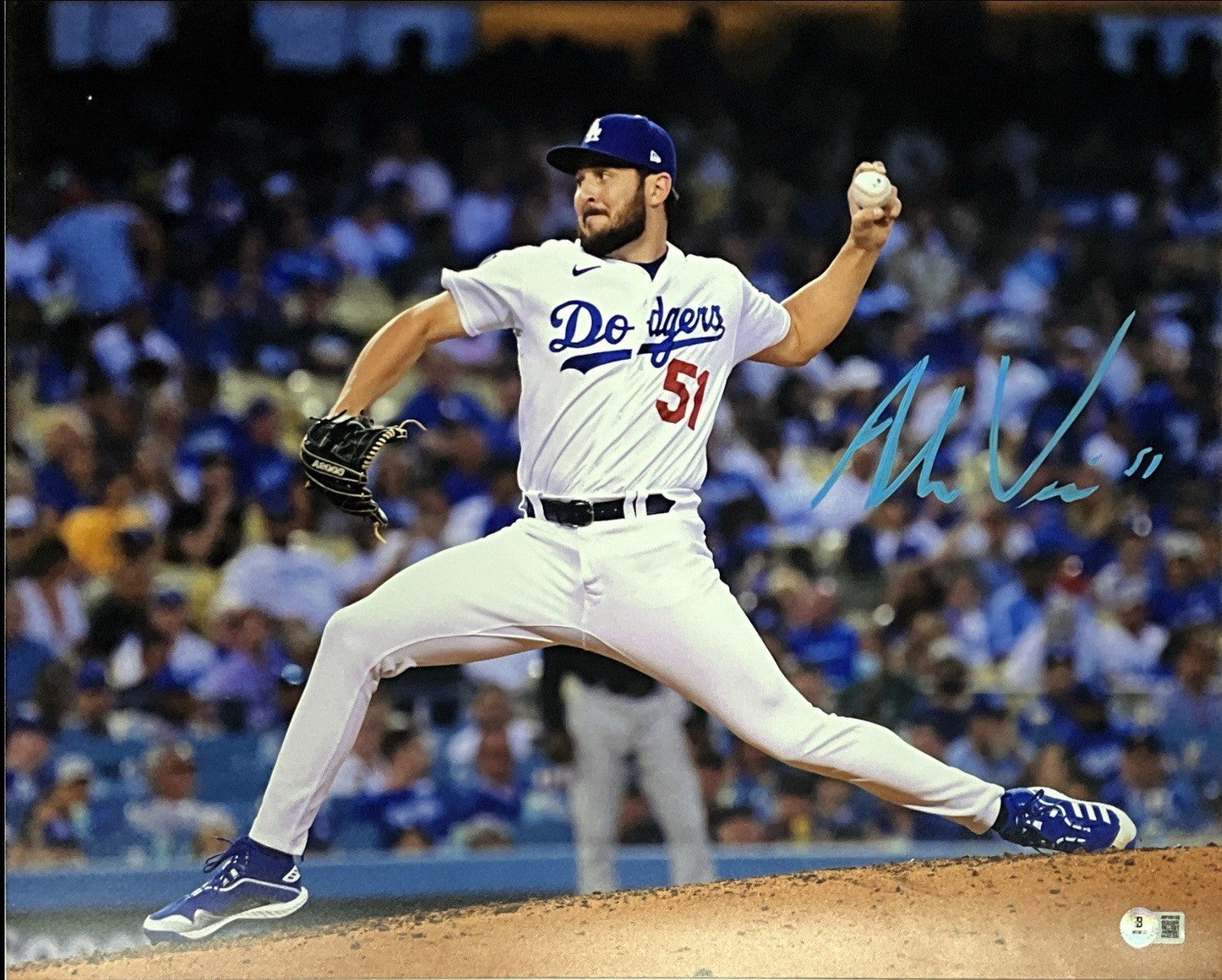 ALEX VESIA DODGERS 2024 WS CHAMPION SIGNED 16X20 PITCHING PHOTO BAS