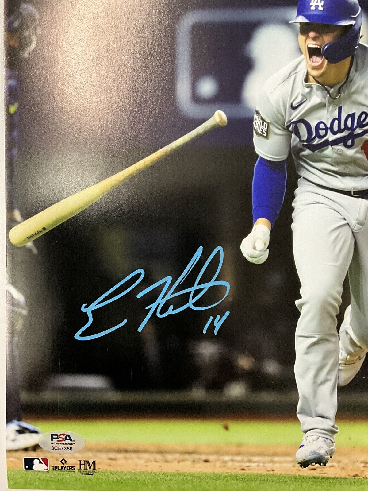 KIKE HERNANDEZ DODGERS SIGNED 11X14 2020 WORLD SERIES SHOUTING PHOTO PSA COA