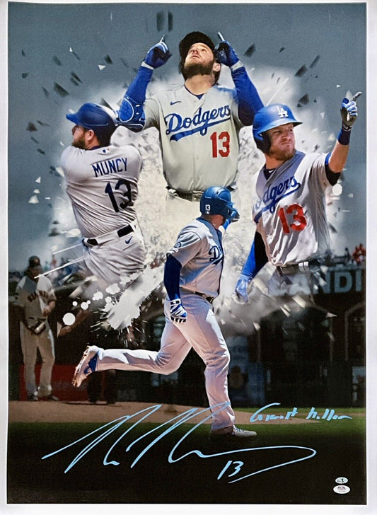 MAX MUNCY DODGERS SIGNED 22X31 CANVAS EDIT  VS GIANTS "GIANT KILLER" PSA 2C51266