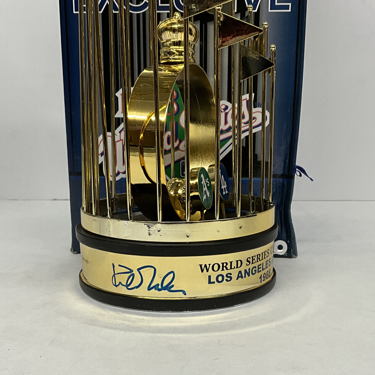 OREL HERSHISER KIRK GIBSON SIGNED DODGERS 12" 88 WORLD SERIES TROPHY PSA 9A20776