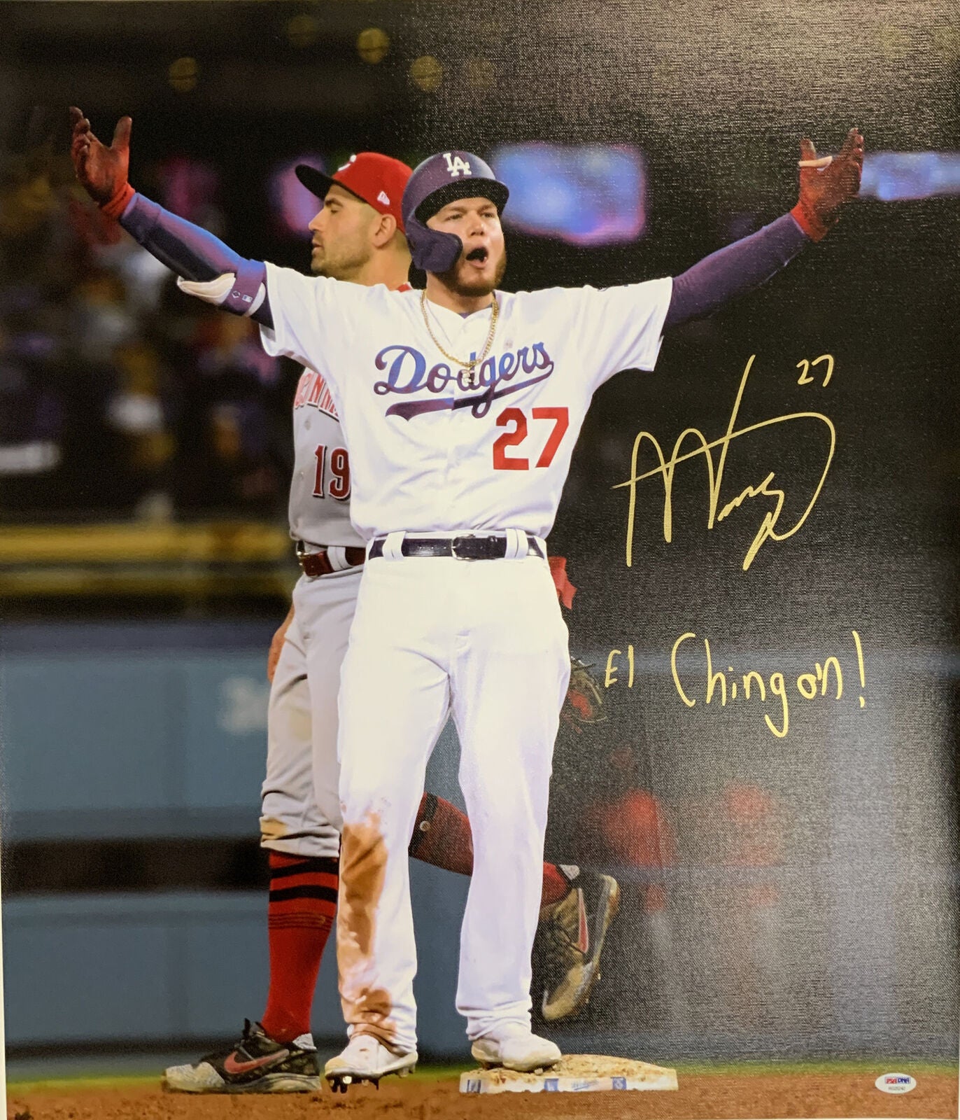 DODGERS MEXICO PHENOM ALEX VERDUGO SIGNED 24X28 CANVAS "EL CHINGON" PSA RG25242