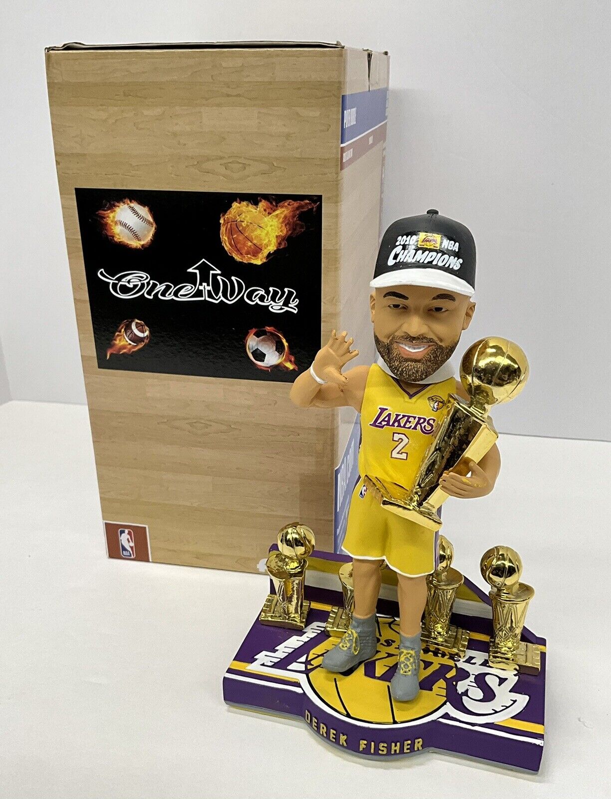 DEREK FISHER SIGNED LAKERS 5X CHAMPION LIMITED #/360 FOCO BOBBLEHEAD BAS W128229