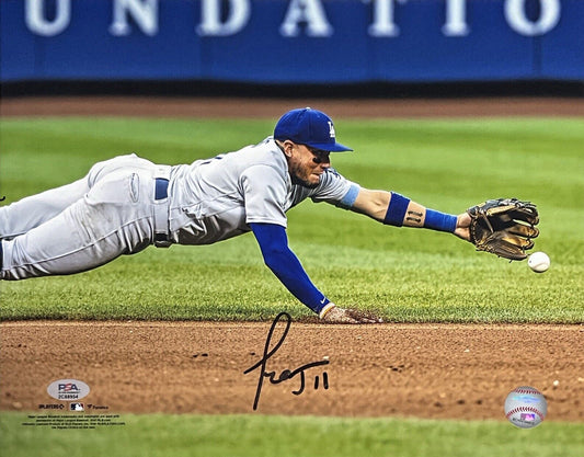 MIGUEL ROJAS DODGERS SIGNED 11X14 DIVING CATCH PHOTO PSA WITNESS