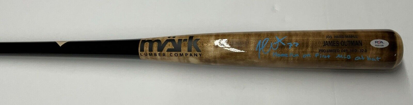 JAMES OUTMAN DODGERS SIGNED MARK LUMBER BAT "HOMERUN ON FIRST MLB AB PSA RG51326