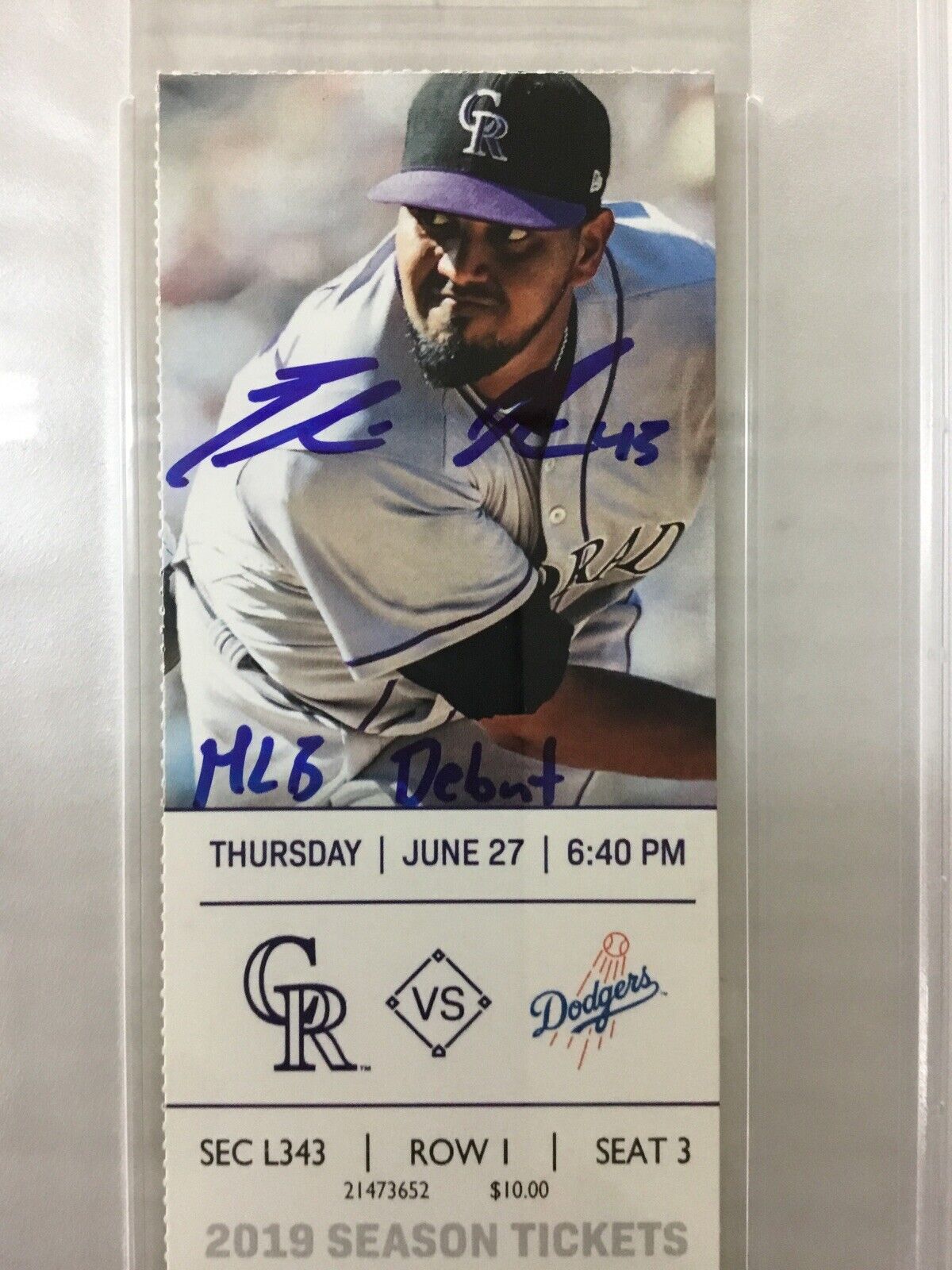 DODGERS EDWIN RIOS SIGNED MLB DEBUT 06-27-19 TICKET STUB PSA/DNA SLABBED 4180265