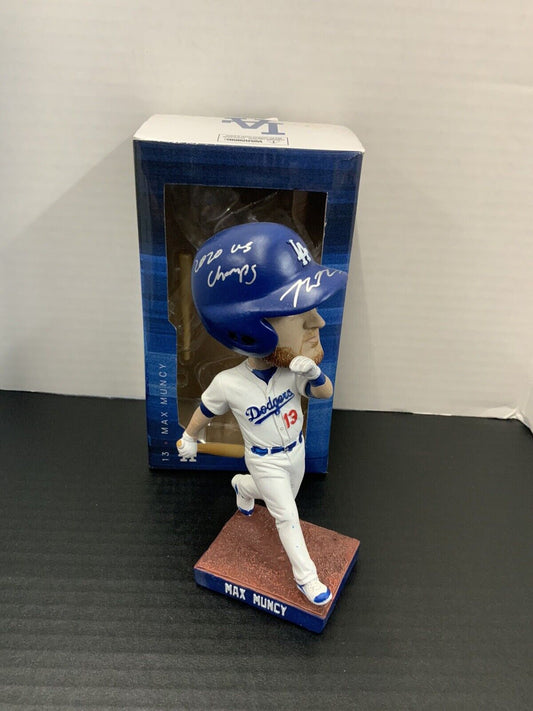 DODGERS MAX MUNCY SIGNED SGA BOBBLEHEAD "2020 WS CHAMPS" INSCRIPTION MLB COA