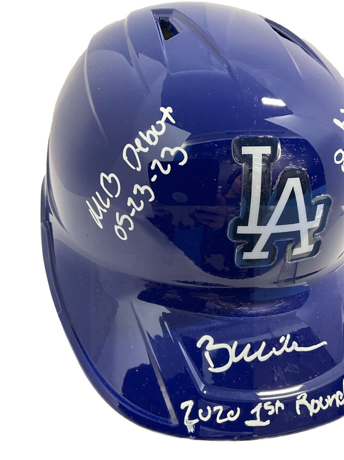 2/3 BOBBY MILLER SIGNED DODGERS FULL HELMET "MLB DEBUT, 1ST WIN, 1ST PICK" PSA