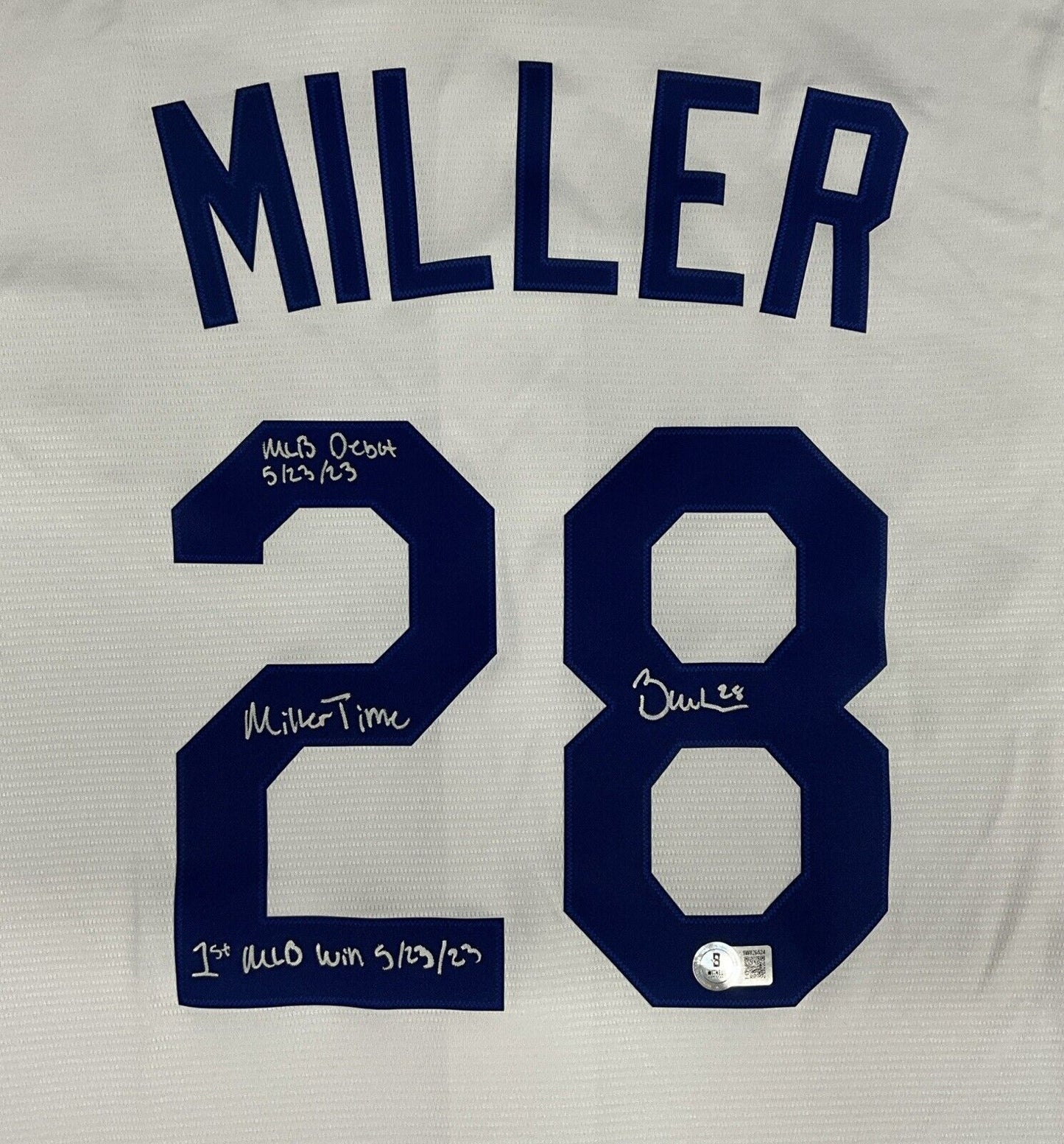 BOBBY MILLER SIGNED DODGERS JERSEY "MILLER TIME MLB DEBUT 1ST WIN " BAS 1W826524