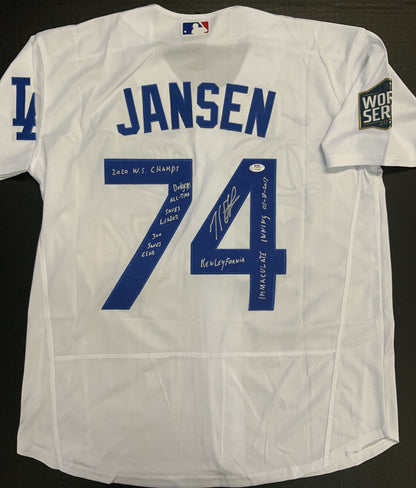 KENLEY JANSEN SIGNED DODGERS 2020 WORLD SERIES JERSEY 5 INSCRIPTIONS PSA 1C53080